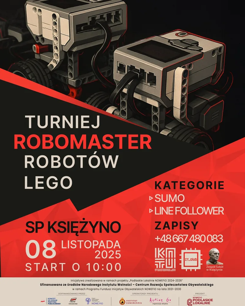 Plakat turnieju robotyki RoboMaster, 8 listopada 2025, SP Księżyno